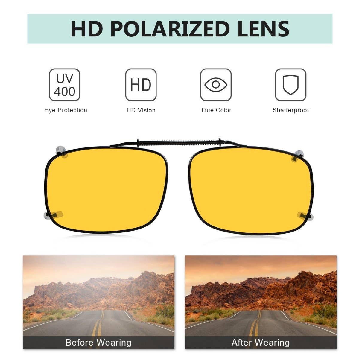 Yellow pcs 3 Pack Polarized Clip on Night Vision Driving Glasses C60 (58MMx38MM) for wholesale on Faire3