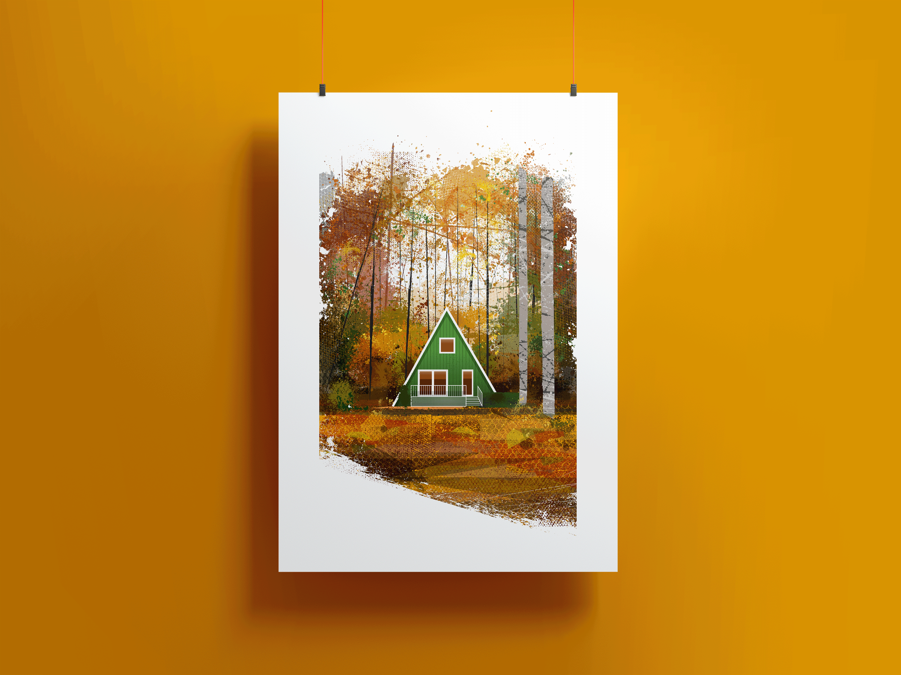 Mr Watson Design – wholesale Art print – Scandinavian Lodge in the woods - Retro print2
