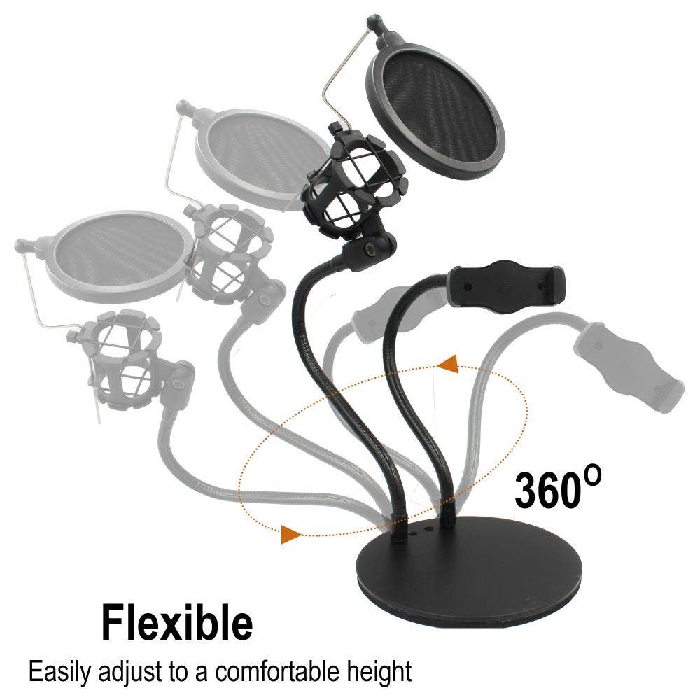 Technical Pro – Großhandel Telefon-/Tablet-Ständer – Handyhalterung mit Mikrofon-Pop-Filter und Schwanenhals-Mikrofonarm2