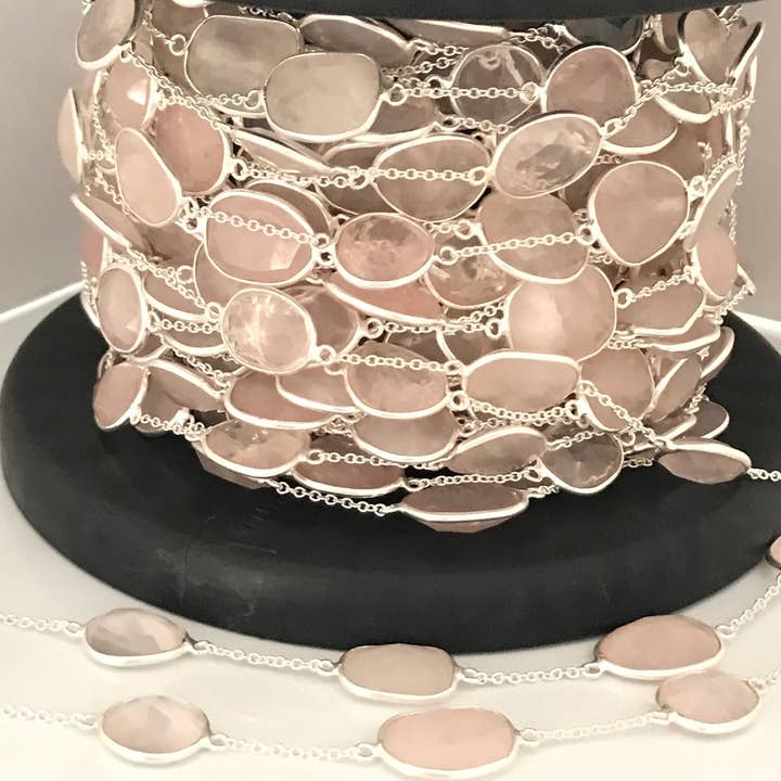 Sterling zilveren rozenkwarts ketting, Edelsteen bulk ketting te voet, Sieradenbenodigdheden voor het maken van sieraden, Groothandel Bulk Rozenkwarts ketting voor wholesale door Akstar Gems