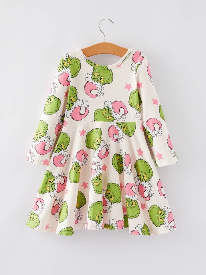 Rylee Faith Designs - Wholesale Dress - Kids - Christmas Cartoon Characters Print Girls Dress