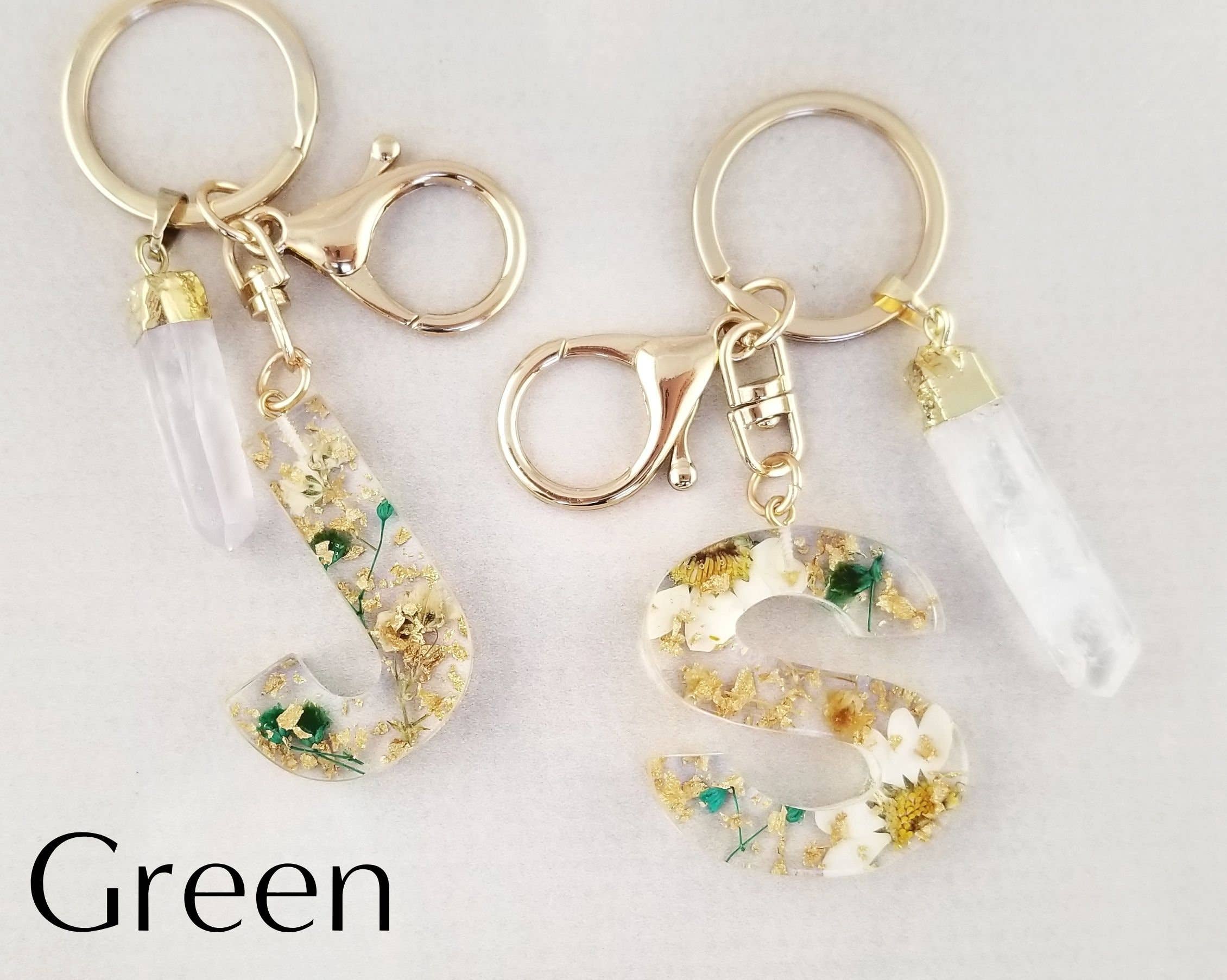 WonderLight Jewelry - Vendita all'ingrosso Portachiavi - Donna - Portachiavi iniziale in resina con fiori secchi - Quarzo trasparente/Clarity11