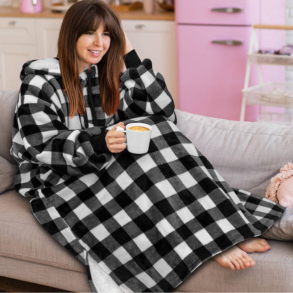 Pavilia - Wholesale Hoodie - Women's - Chest Pocket Sherpa Hoodie Blanket - Patch Pocket (Regular / Long)115