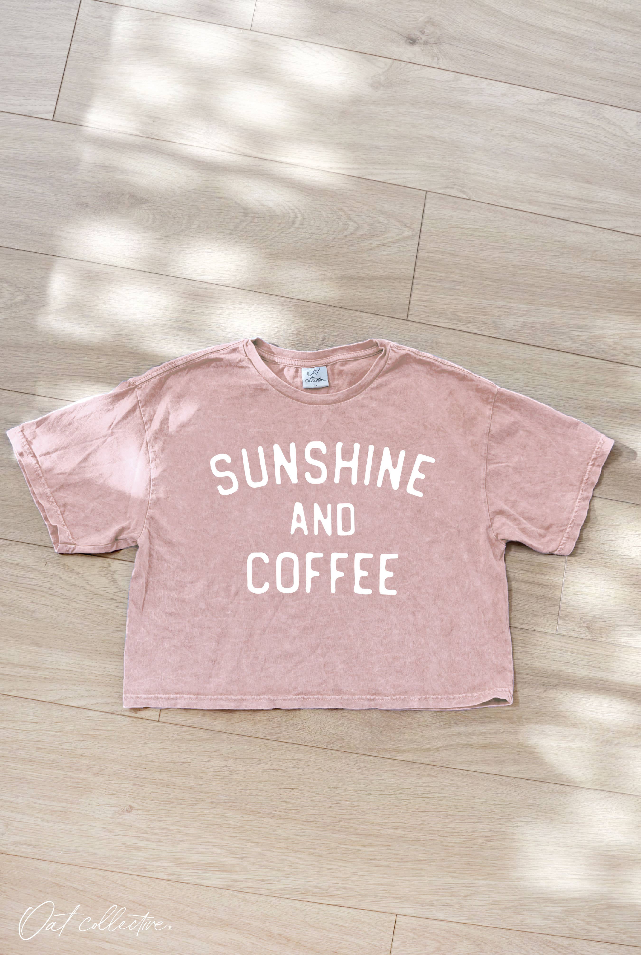 OAT COLLECTIVE - Wholesale Screen Printed T-Shirt - Women's - SUNSHINE AND COFFEE Cropped Mineral Washed Graphic Top
6