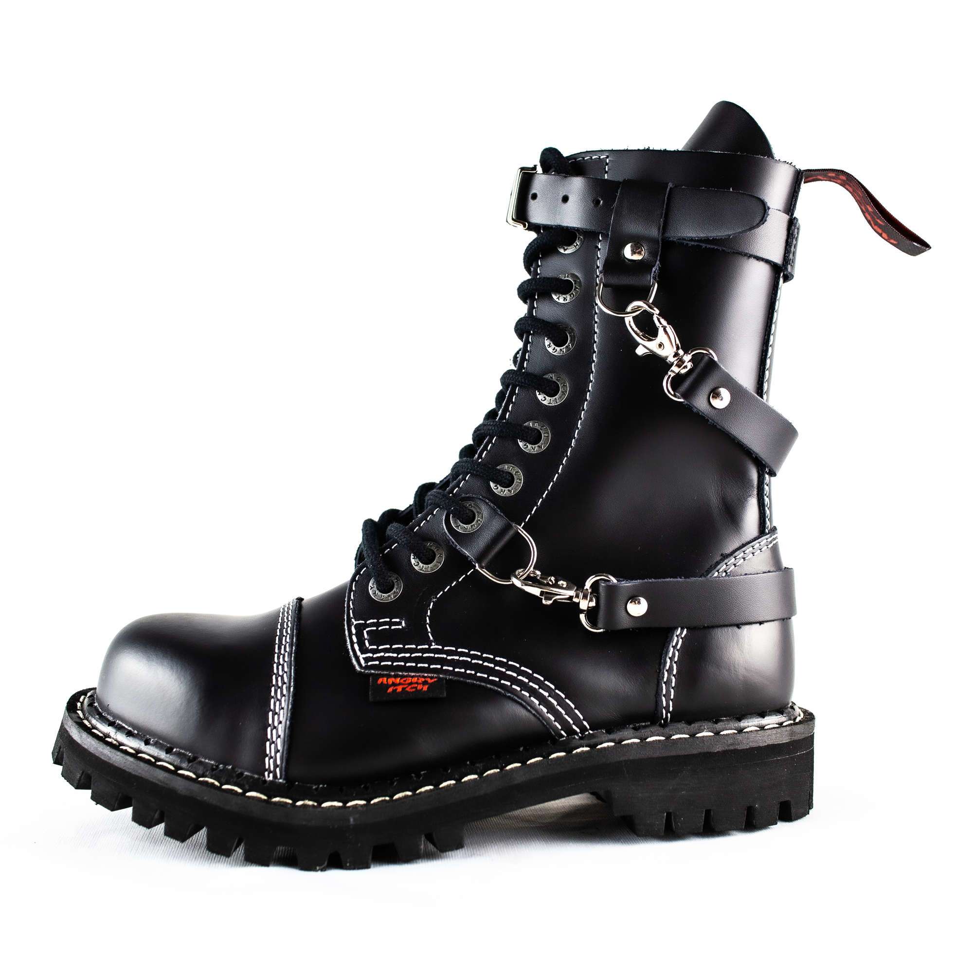 Angry Itch - Premium Boots - Wholesale Combat/Military Boots - Men's - 10-Hole 3-Straps - Black Leather Boots1