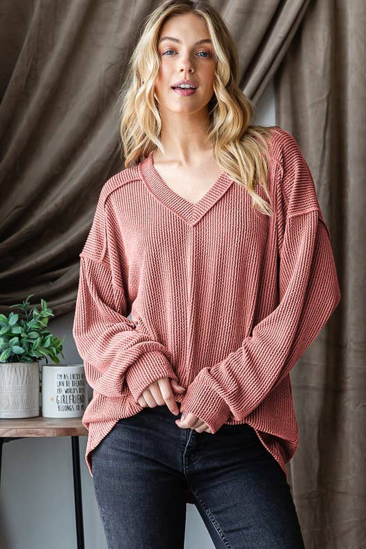 HEIMISH - Wholesale Tunic - Women's - ET7650-10 LONG PUFF SLEEVE SOLID URBAN RIBBED TOP18
