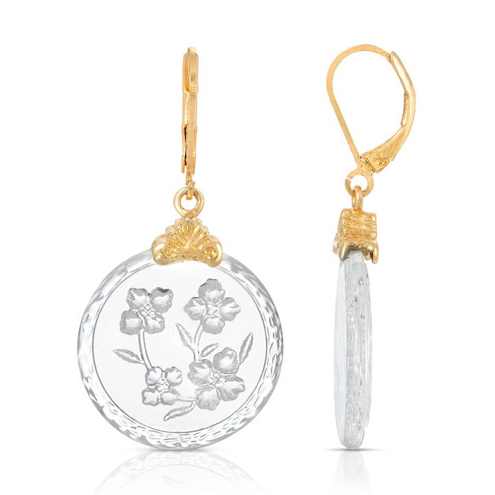 1928 Jewelry Round German Carved Intaglio Glass Flowers Earr for wholesale by 1928 Jewelry