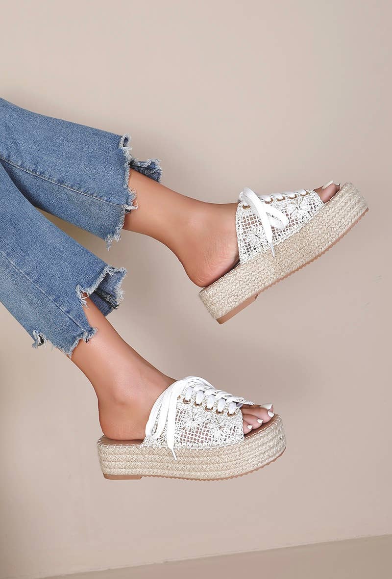 Joia Paris - Wholesale Sandals - Women's - Lace-up woven platform espadrille sandals H8-8866