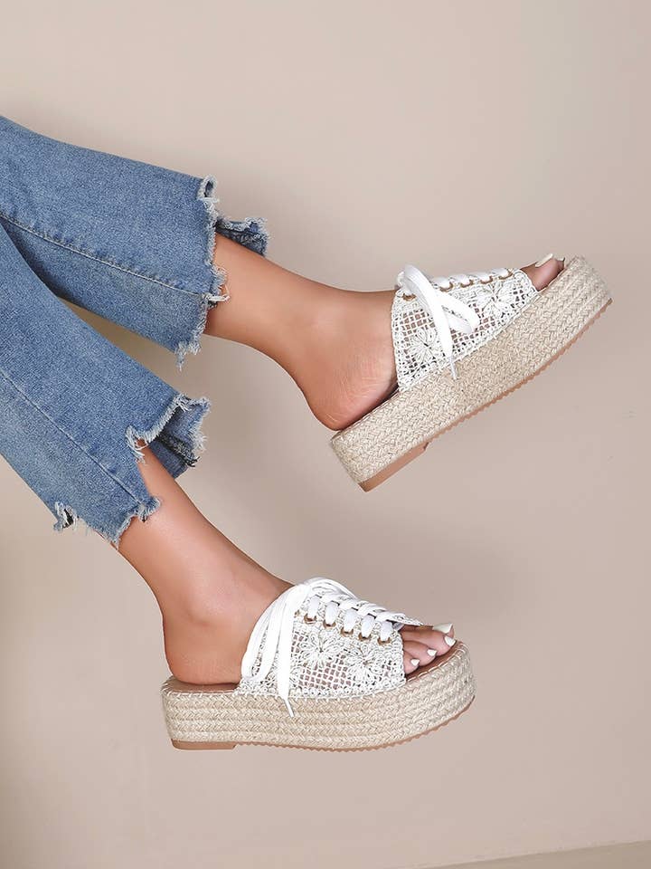 Joia Paris - Wholesale Sandals - Women's - Lace-up woven platform espadrille sandals H8-8866