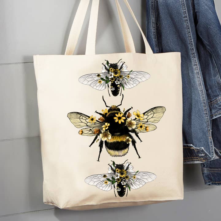 Avery Lane Gifts - Wholesale Tote Bag - Women's - Vintage Bees Flowers 12 oz Canvas Tote Bag