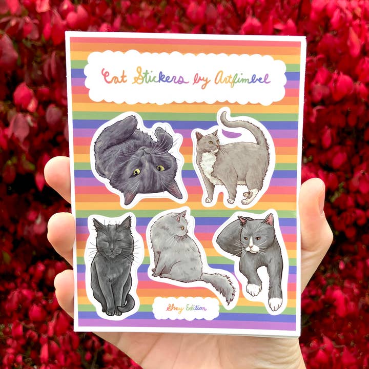 Gray Cat Edition, Premium Vinyl Sticker Sheet for wholesale by Art Fimbel