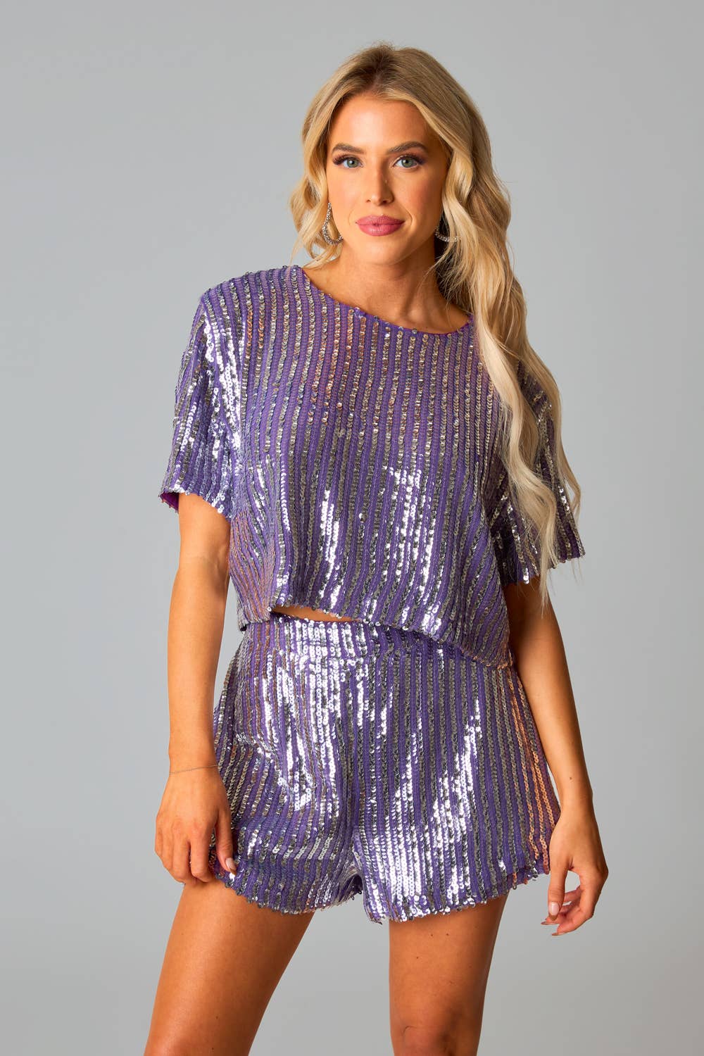 BuddyLove - Wholesale Top & Short Set (NOT Loungewear) - Women's - Laura Purple Sequin Top And Short Set