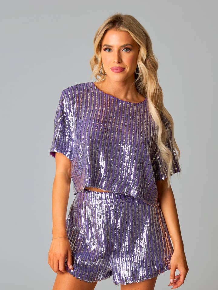 BuddyLove - Wholesale Top & Short Set (NOT Loungewear) - Women's - Laura Purple Sequin Top And Short Set0