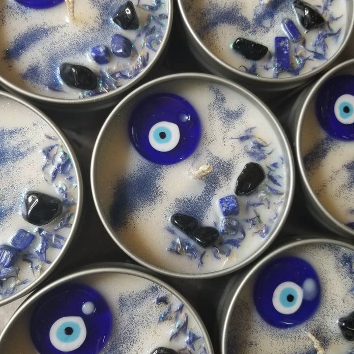 Angelic Magic – wholesale Travel candles – Evil Eye, Protection, Reiki Charged 8 oz Tin2