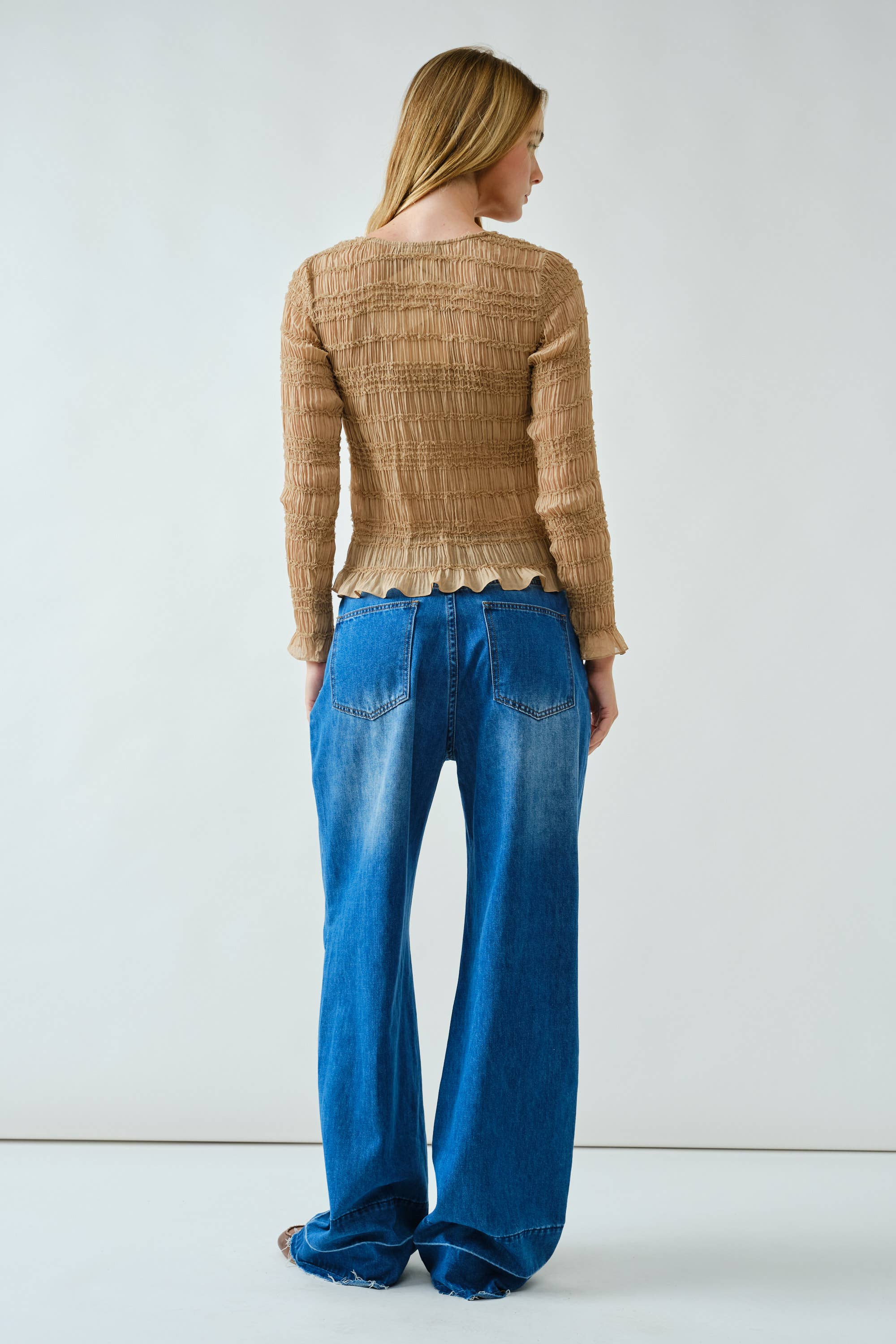 Aaron & Amber - Wholesale Knit Top - Women's - AJT5432 LACE DETAIL SHEER SMOCKING TOP15