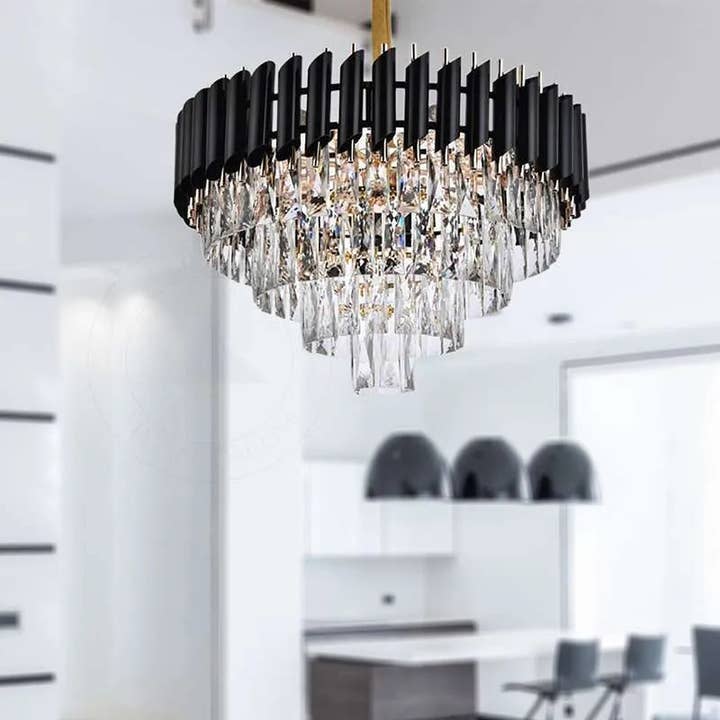 Ledsone - Wholesale Chandelier/Hanging Light - Black and Gold Hanging Crystal Chandeliers Light Fixture ~48036