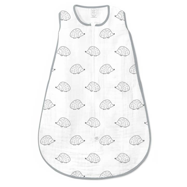 Muslin zzZipMe Sack, 2-Way Zip, Hedgehog, Black for wholesale by SwaddleDesigns