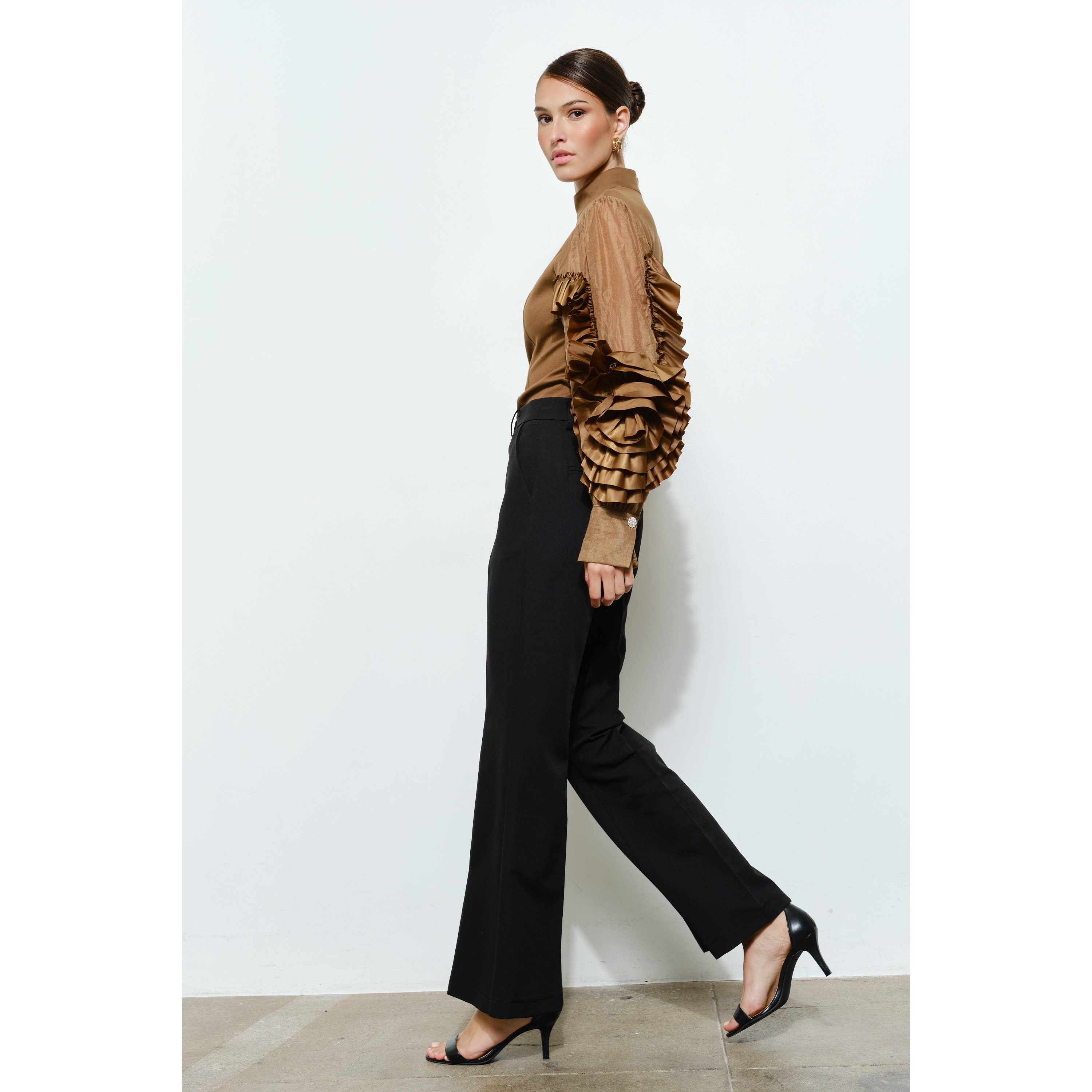 INA - Wholesale Blouse - Women's - Rosette Ruffle Sheer Sleeve Jersey Top23