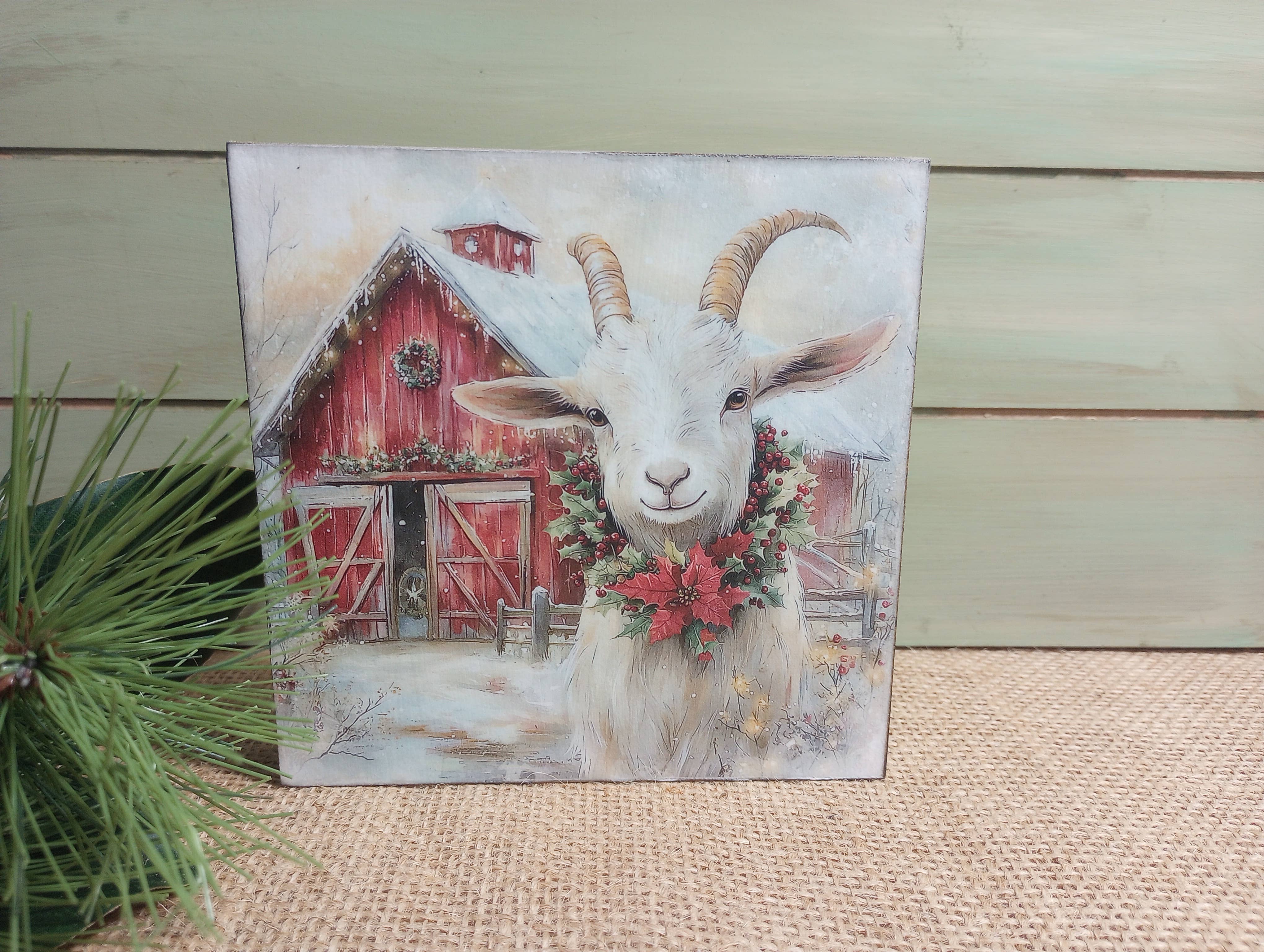 Bluegrass Burlap Co - Wholesale Sign - Olde Red Barn - Goat Wood Block Sign - Willow0