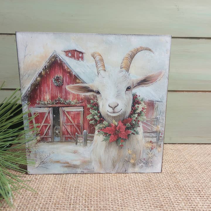 Bluegrass Burlap Co - Wholesale Sign - Olde Red Barn - Goat Wood Block Sign - Willow
