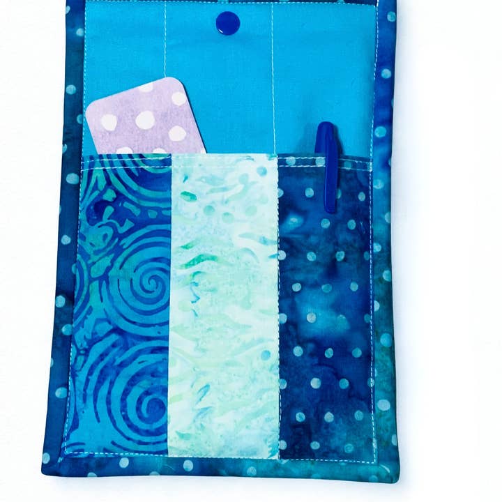 Quilted Tablet or Book Sleeve Snap Closure - Teal Batiks - Beach Vibes - Book Cozy - Handmade - Small - 6.5" x 9.5" for wholesale by Ann Gregory Designs LLC