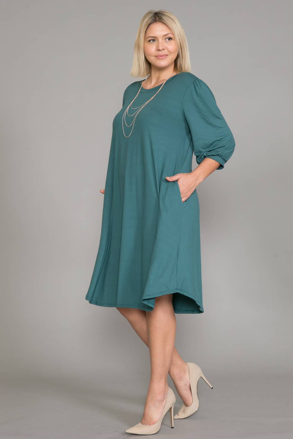 Allium - Wholesale Dress - Women's - Plus Size Balloon Sleeve Midi Dress6