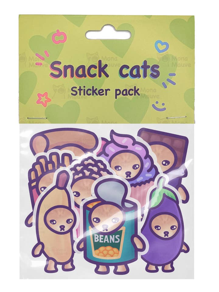 Pack d'autocollants Snack Cats | Autocollants en vinyle mèmes par Mona Mauve pour la vente par Mona Mauve • Silly Art!