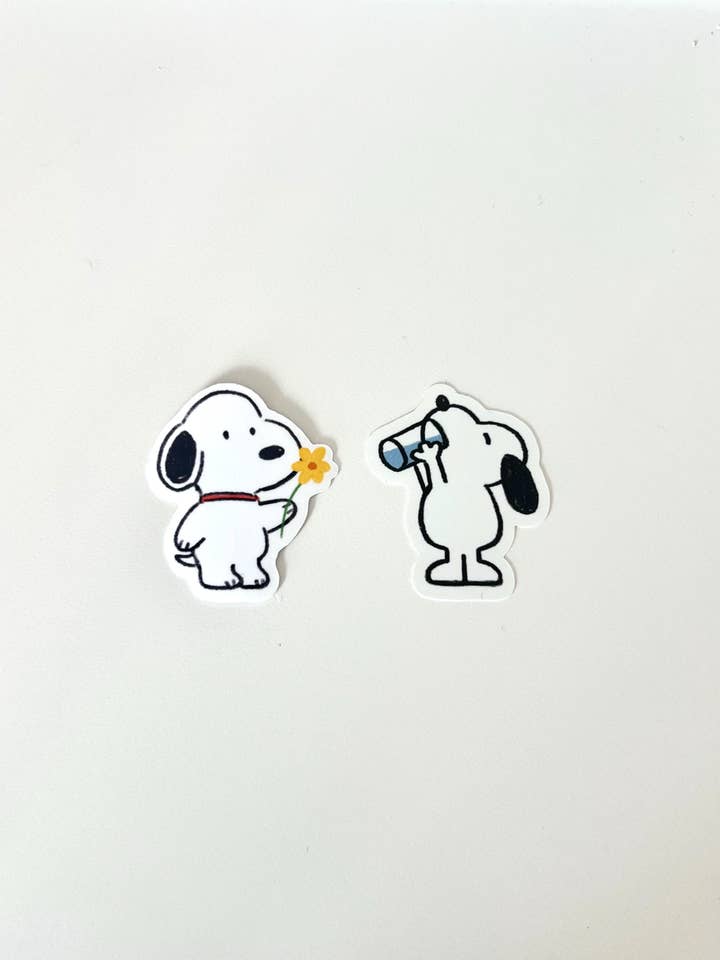 Peanuts Snoopy Flower & Drinking Water Glossy Stickers for wholesale by Rainboot Studios