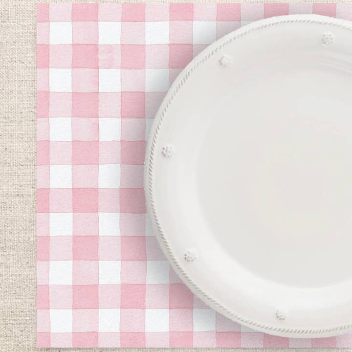 Ellen Davis Creative – wholesale Disposable placemat – Pink Gingham Paper Placemats | Set of 24