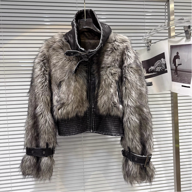 Productseeker – wholesale Fur/faux fur coat – Women's – JK265 2025 Winter Faux Fur and Leather Patchwork Short Coat0