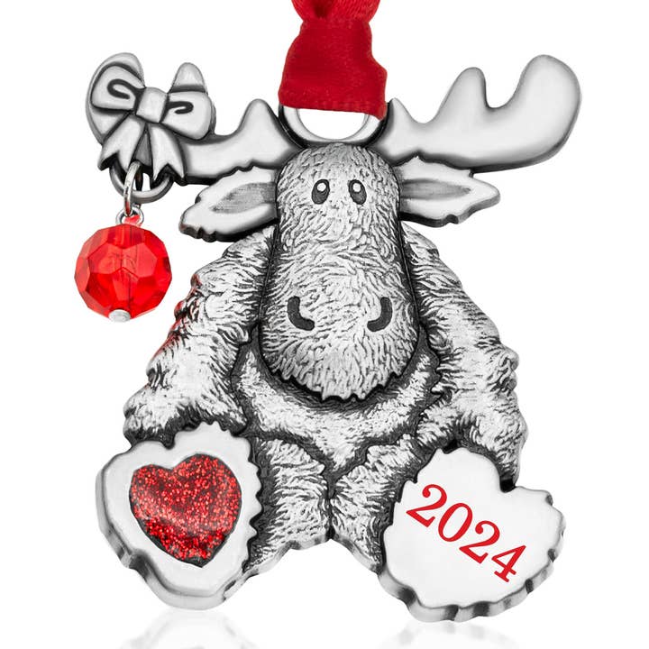 Moose with Red Glitter Heart Christmas Ornament for wholesale by Gloria Duchin