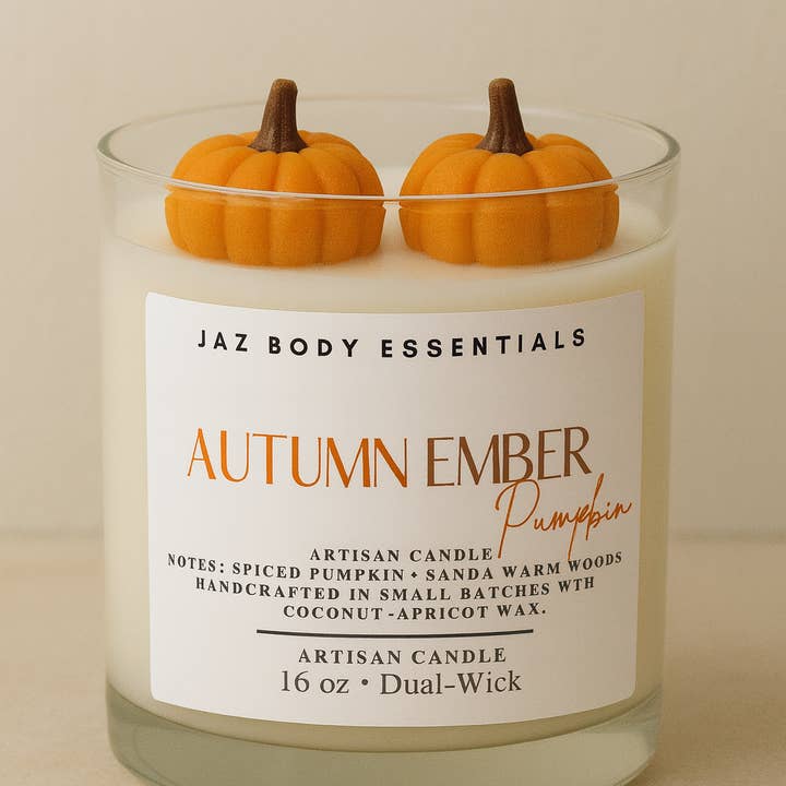 Vela de Calabaza Otoño Brasa (16oz) para venta al por mayor de Jaz Body Essentials