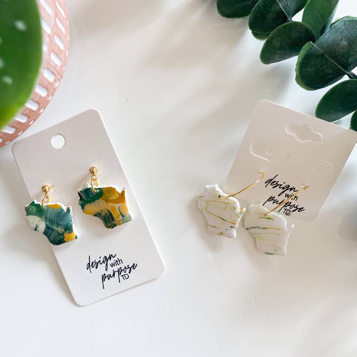 Design With Purpose - Wholesale Dangle Earrings - Hand Painted Green Bay Packers Earrings