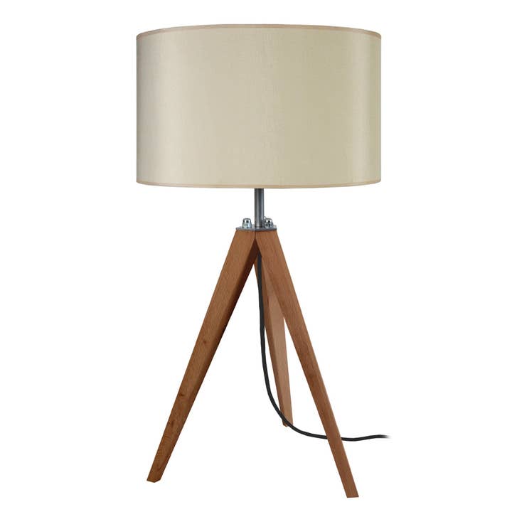 IDUN - Lámpara de noche con trípode de madera oscura y crema para venta al por mayor de Tosel Shop