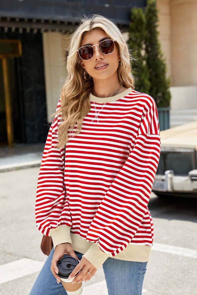 NINEXIS - Wholesale Blouse - Women's - CWTBLL1888_FALL CREW-NECK STRIPED LONG-SLEEVED TOP27