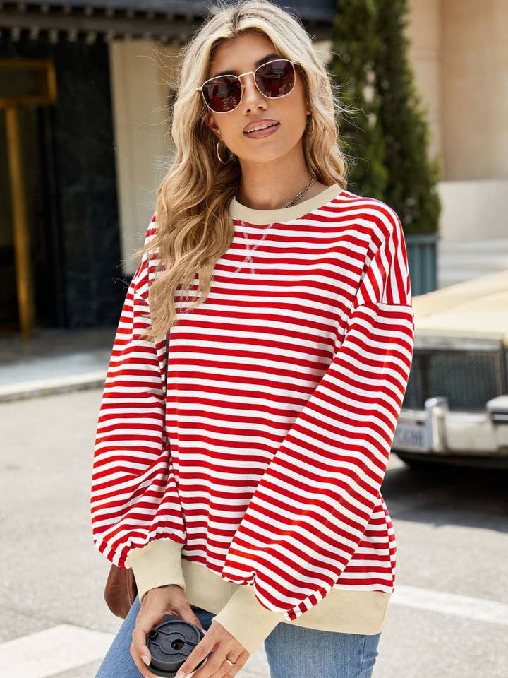 NINEXIS - Wholesale Blouse - Women's - CWTBLL1888_FALL CREW-NECK STRIPED LONG-SLEEVED TOP27