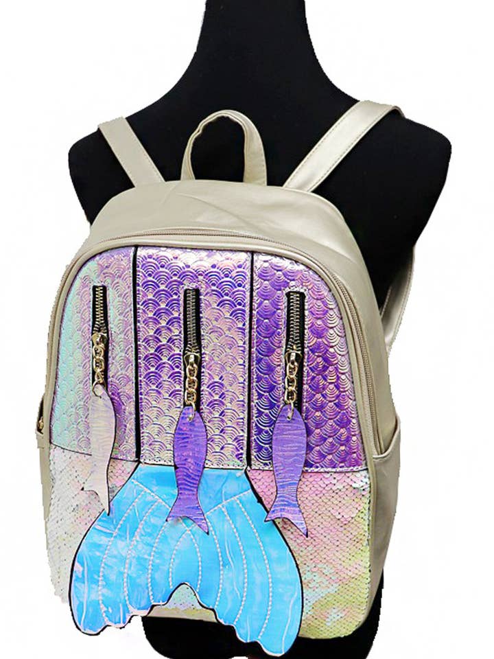 Mochila holográfica de piel sintética con forma de cola de sirena para venta al por mayor de Cap Zone