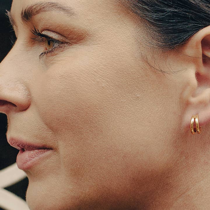 Nordic Muse - Wholesale Huggie Earrings - Gold Double Layer Huggie Hoop Earrings, Waterproof2