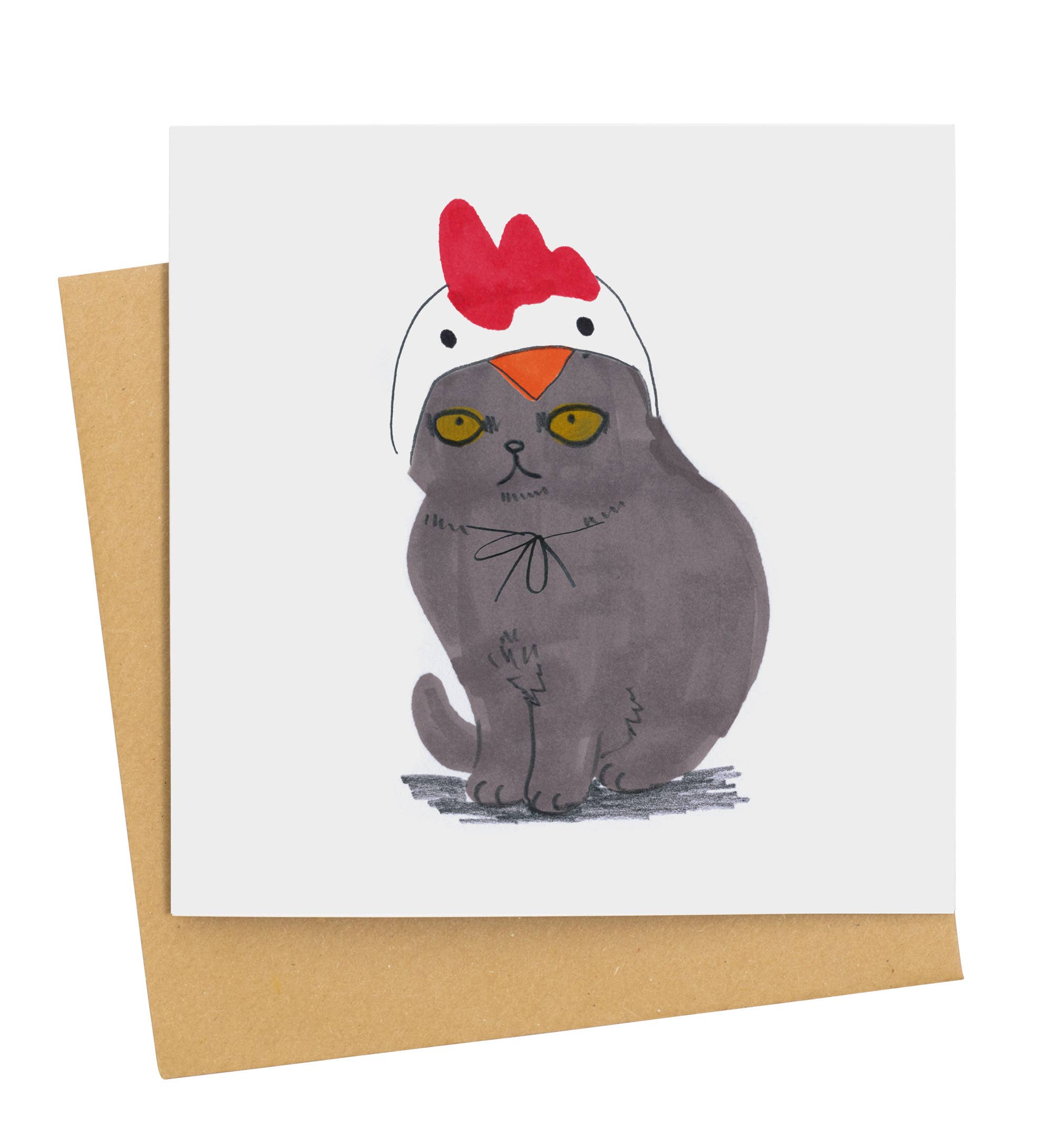Jo Clark Design - Vendita all'ingrosso Biglietti di auguri generici - Biglietto gatto con cappello di pollo0