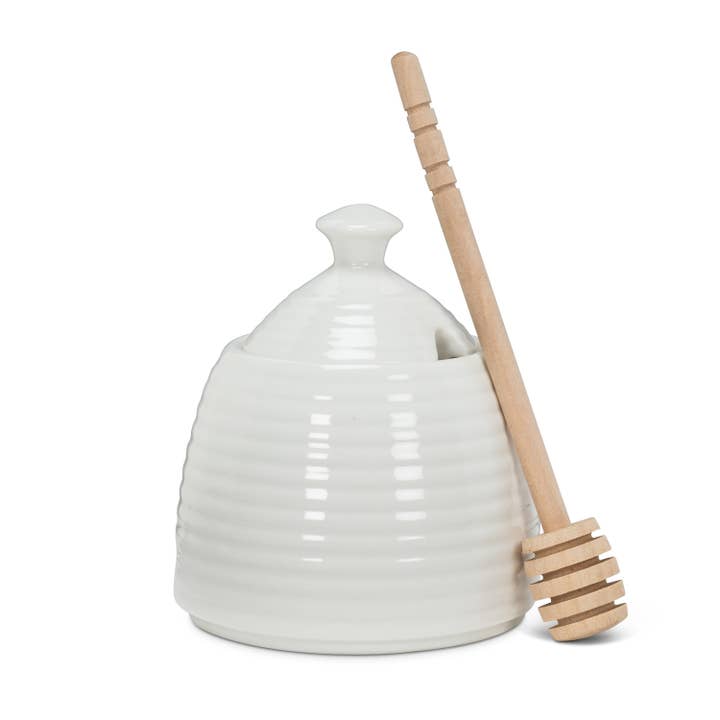 Abbott - Wholesale Honey Pot - Beehive Honey Pot W/Dauber-Wht-5"H-14421