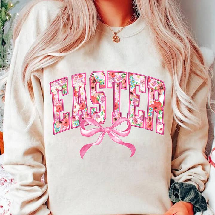 Floral Easter Coquette Bow Sweatshirt, Floral Spring Shirt for wholesale by NVC Ecommerce LLC