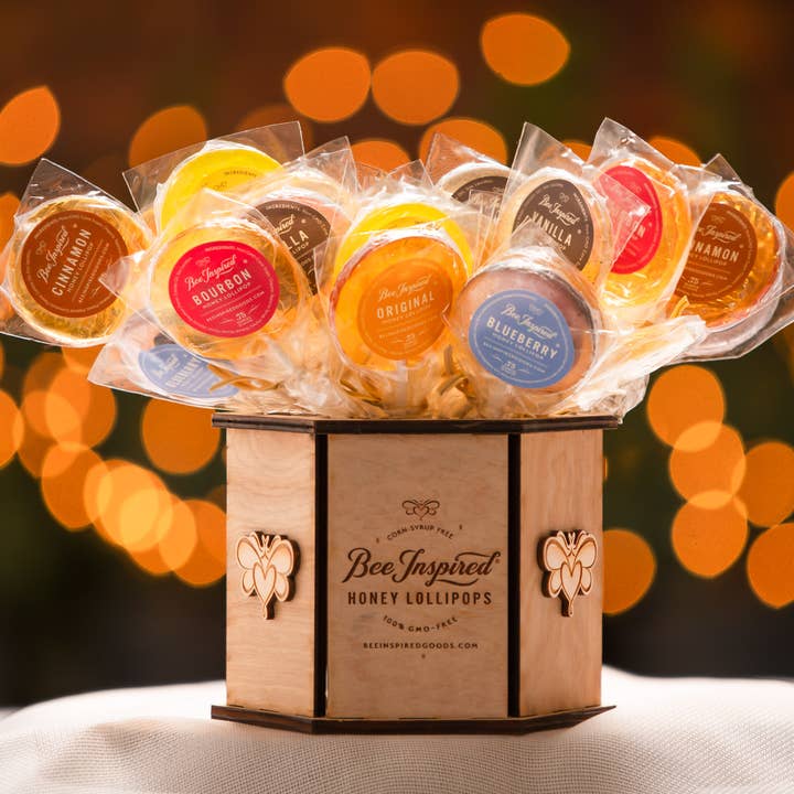 Bee Inspired - Wholesale Retailer Display - Food & Drink - Wooden Honey Lollipop Display | Honey Lollipop Holder1