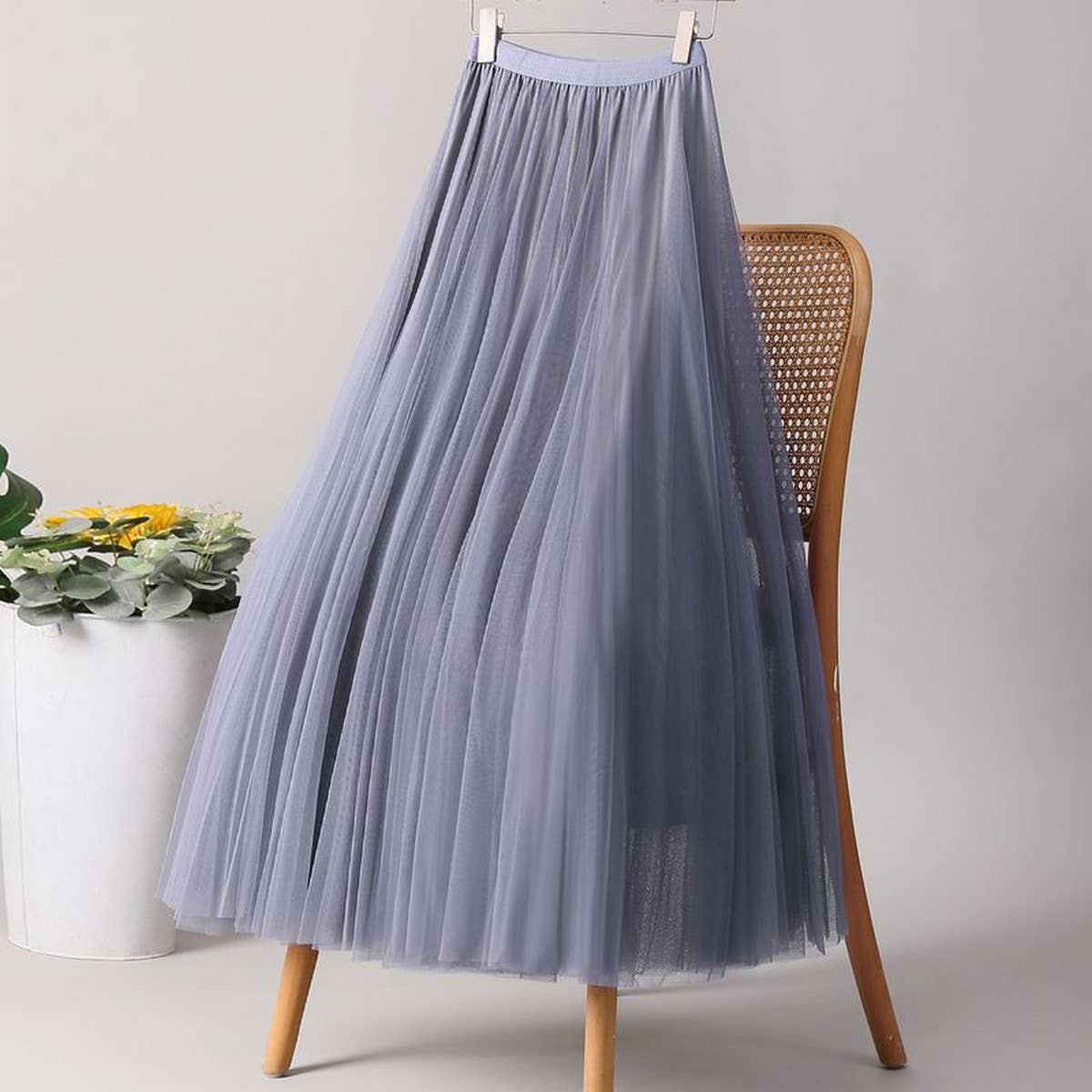 ACCITY - Wholesale Skirt - Women's - SOLID COLOR ELASTIC-WAIST MESH TULLE A-LINE SKIRT_CWBLS037215