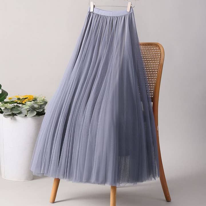 ACCITY - Wholesale Skirt - Women's - SOLID COLOR ELASTIC-WAIST MESH TULLE A-LINE SKIRT_CWBLS037215