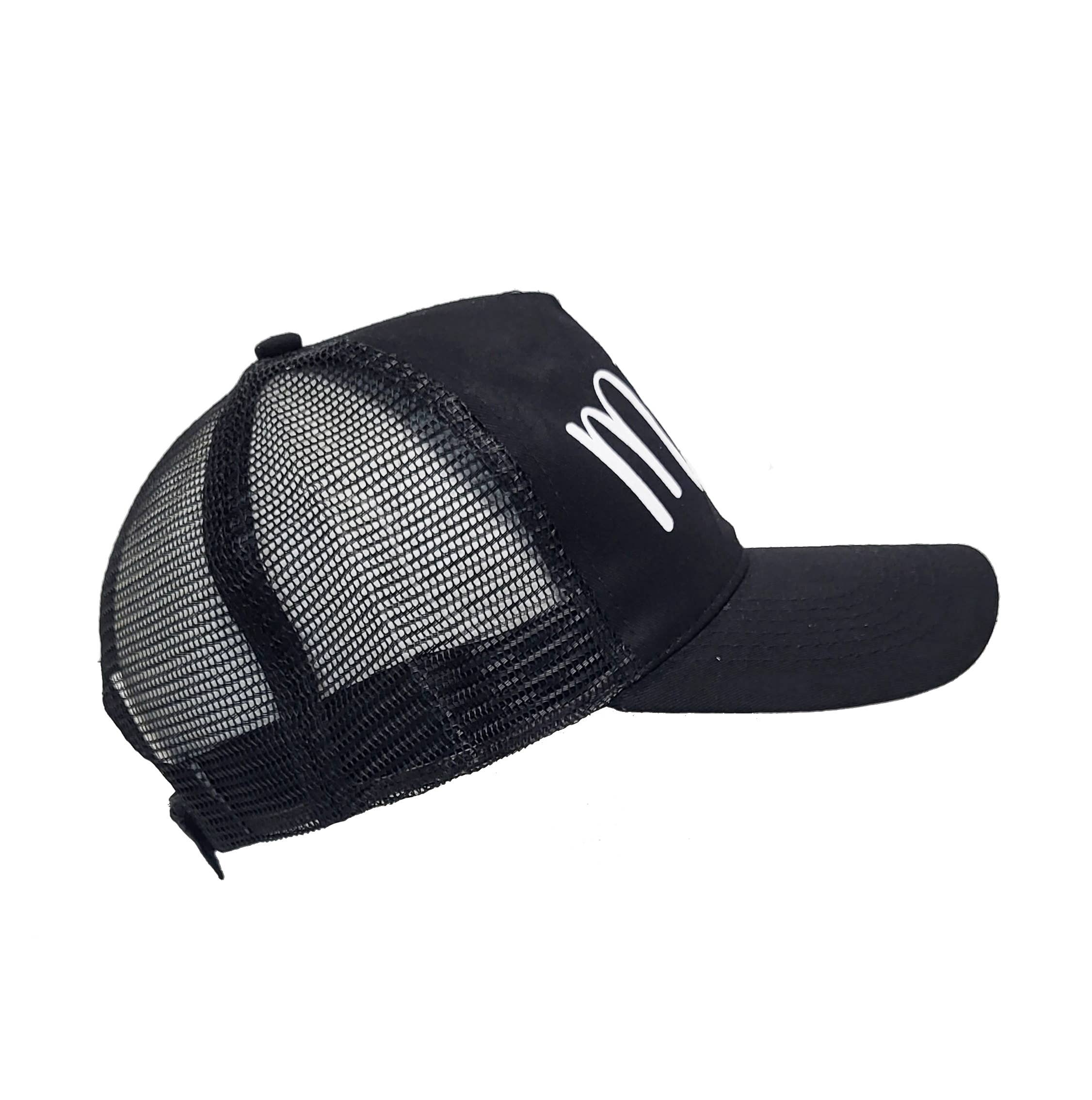 NHP International - Wholesale Trucker Hat - Unisex - Black baseball caps with MZZL text print and velcro back clo2