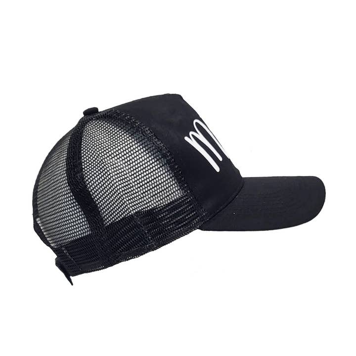 NHP International - Wholesale Trucker Hat - Unisex - Black baseball caps with MZZL text print and velcro back clo2