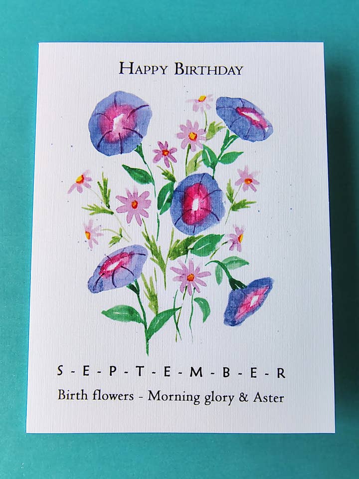 HBD September birth flowers| Happy Birthday Greeting Card for wholesale by Artcolorworks