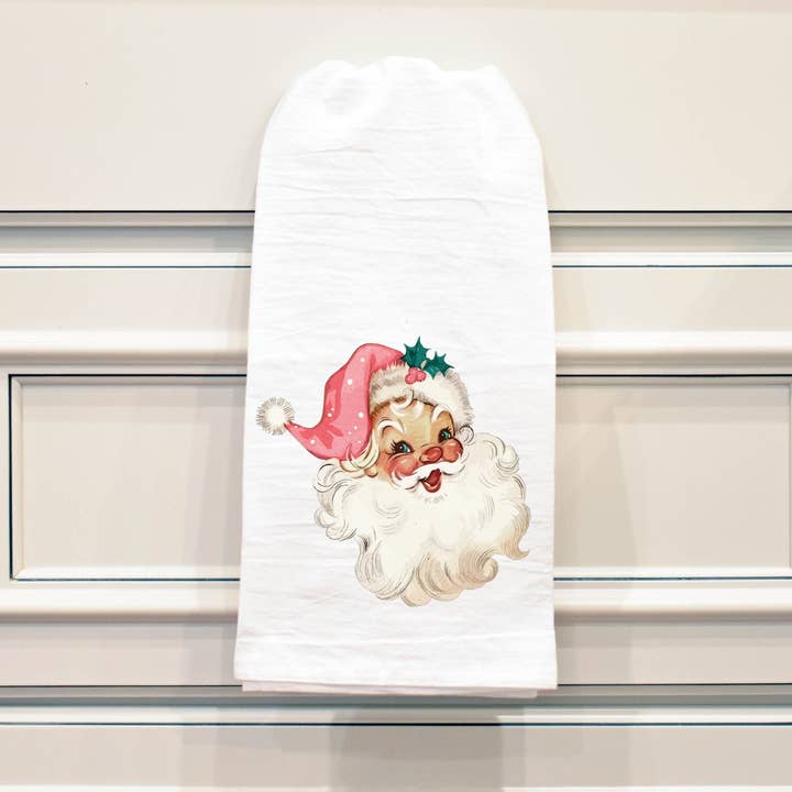 Vintage Santa Holiday Christmas Kitchen Tea Towel for wholesale by Maple Leaf Market
