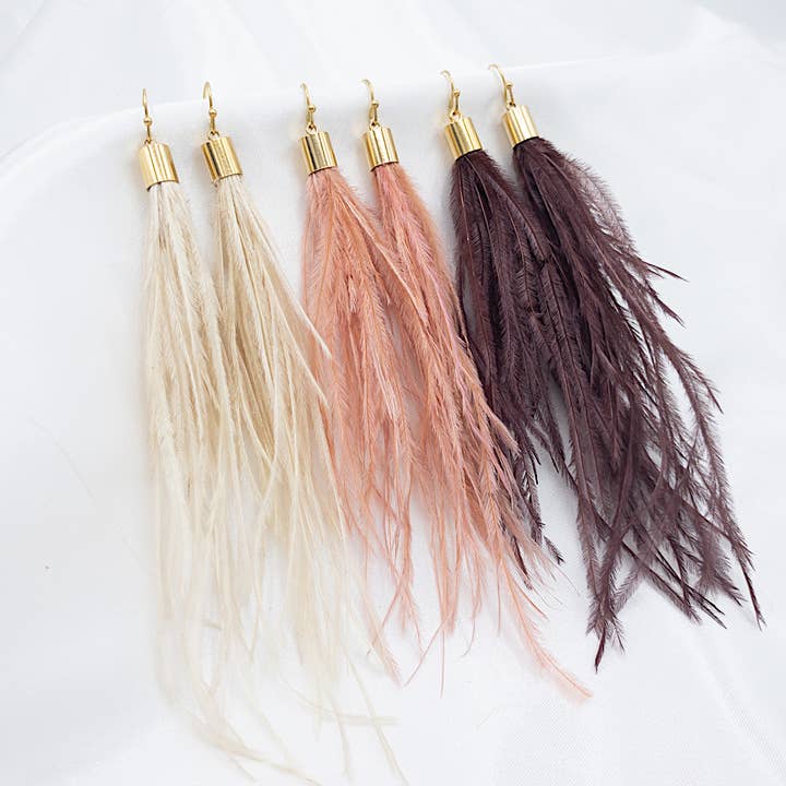 UBNY Collection - Wholesale Tassel Earrings - Feather Earrings• Bohemian feather earrings• Ostrich Feather