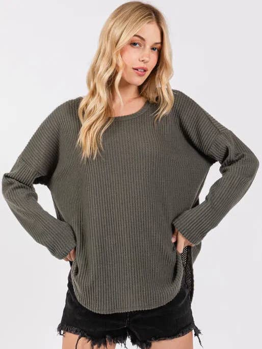 Final Touch - Wholesale Knit Top - Women's - Brushed Waffle Long Sleeve Top - NT313091